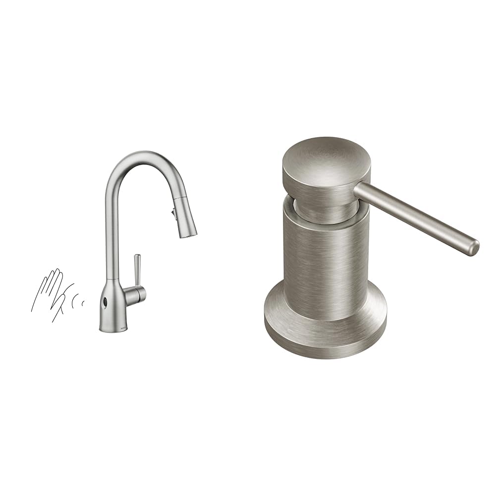 Moen Adler Spot Resist Stainless One-Handle High Arc Kitchen Sink Faucet with Power Clean, Kitchen Faucet with Pull Down Sprayer, 87233SRS