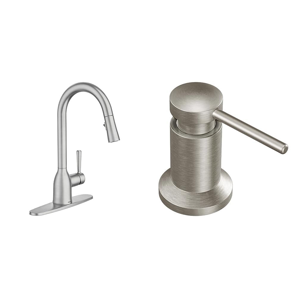 Moen Adler Spot Resist Stainless One-Handle High Arc Kitchen Sink Faucet with Power Clean, Kitchen Faucet with Pull Down Sprayer, 87233SRS