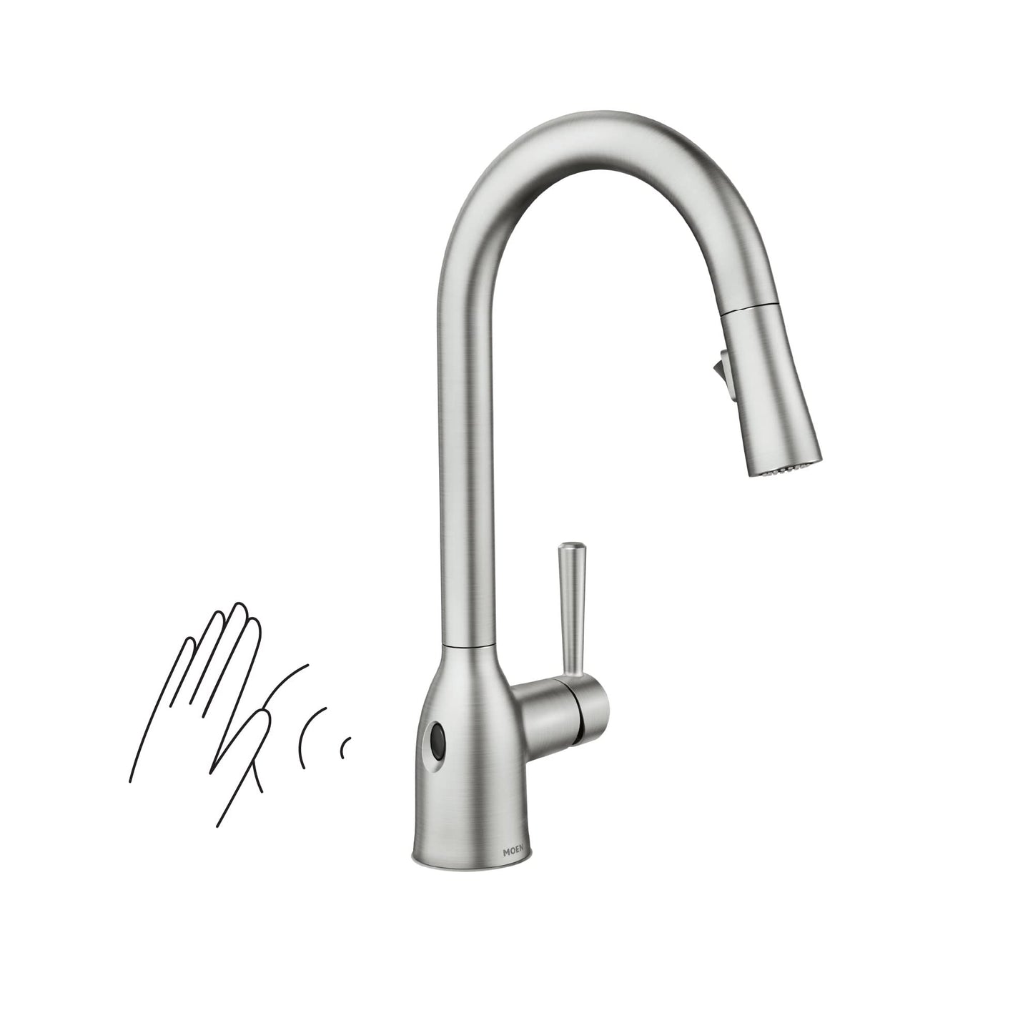 Moen Adler Spot Resist Stainless One-Handle High Arc Kitchen Sink Faucet with Power Clean, Kitchen Faucet with Pull Down Sprayer, 87233SRS