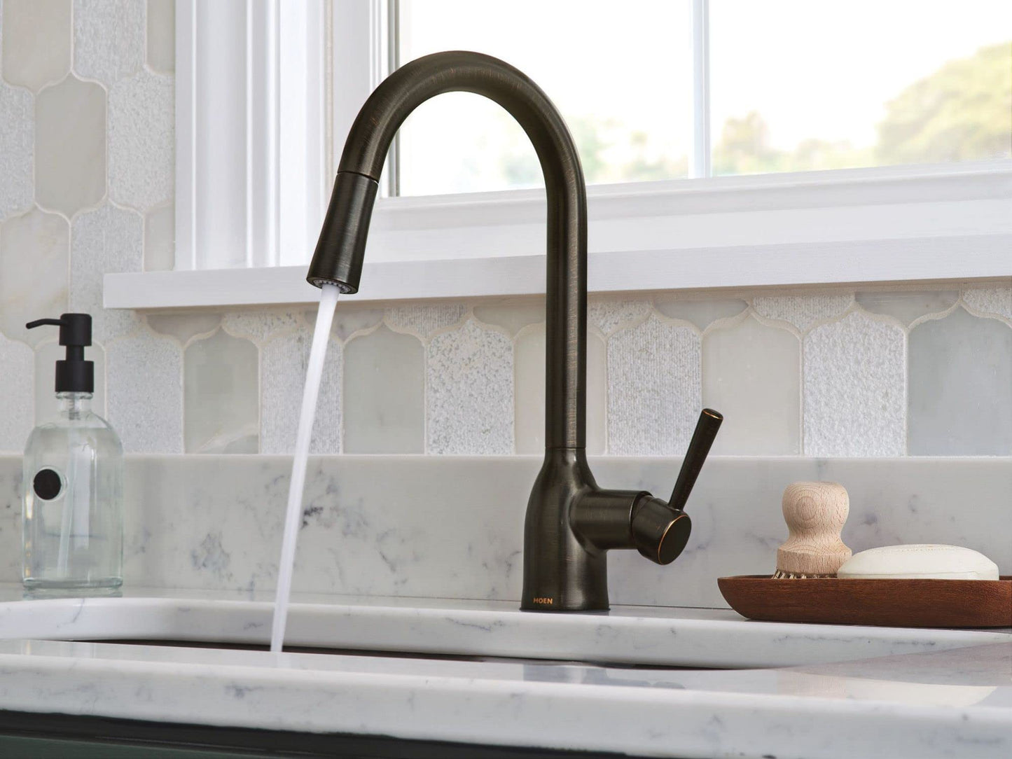 Moen Adler Spot Resist Stainless One-Handle High Arc Kitchen Sink Faucet with Power Clean, Kitchen Faucet with Pull Down Sprayer, 87233SRS