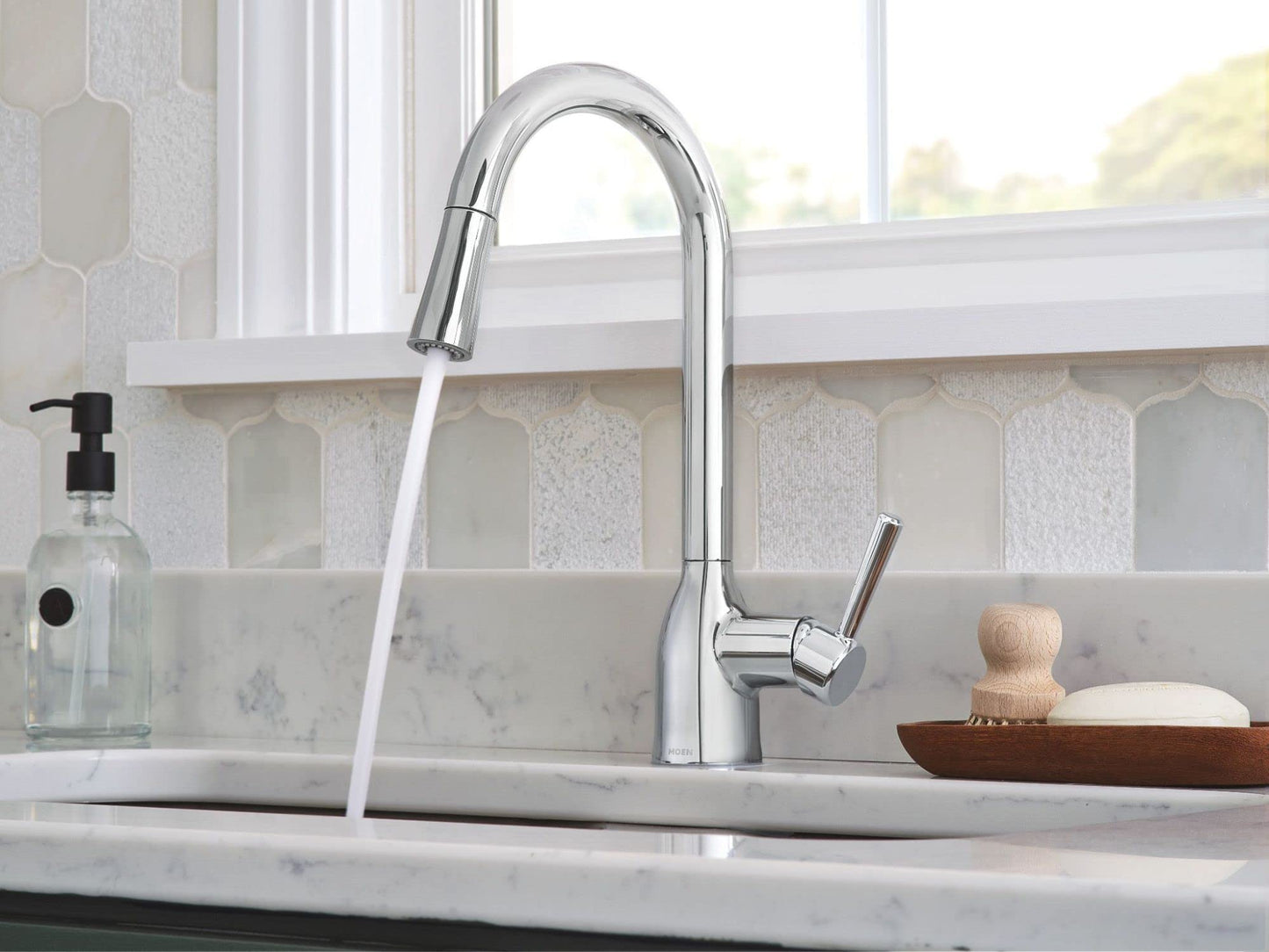 Moen Adler Spot Resist Stainless One-Handle High Arc Kitchen Sink Faucet with Power Clean, Kitchen Faucet with Pull Down Sprayer, 87233SRS
