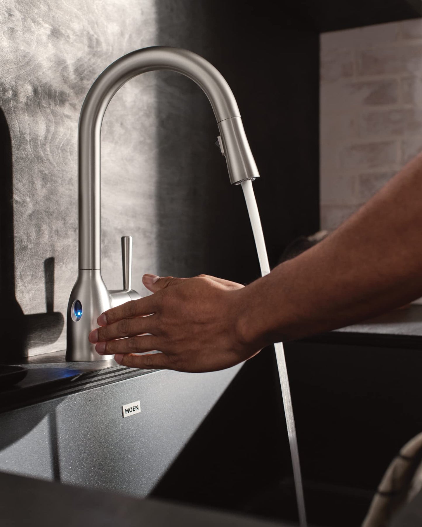 Moen Adler Spot Resist Stainless One-Handle High Arc Kitchen Sink Faucet with Power Clean, Kitchen Faucet with Pull Down Sprayer, 87233SRS
