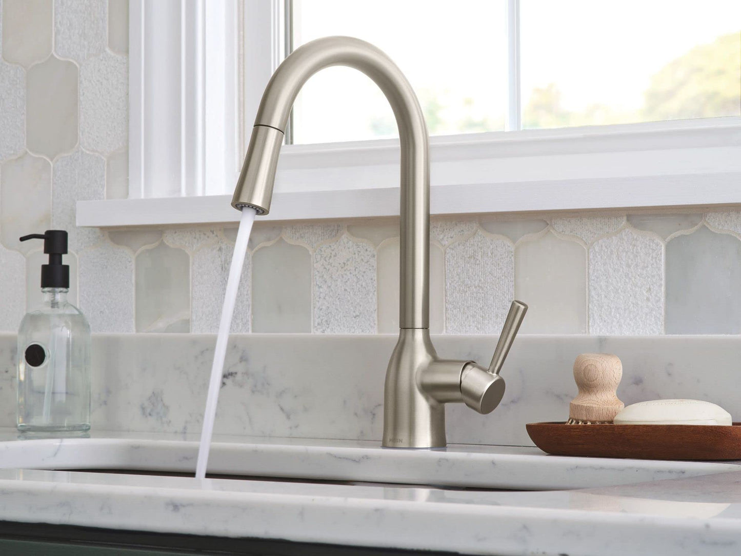 Moen Adler Spot Resist Stainless One-Handle High Arc Kitchen Sink Faucet with Power Clean, Kitchen Faucet with Pull Down Sprayer, 87233SRS