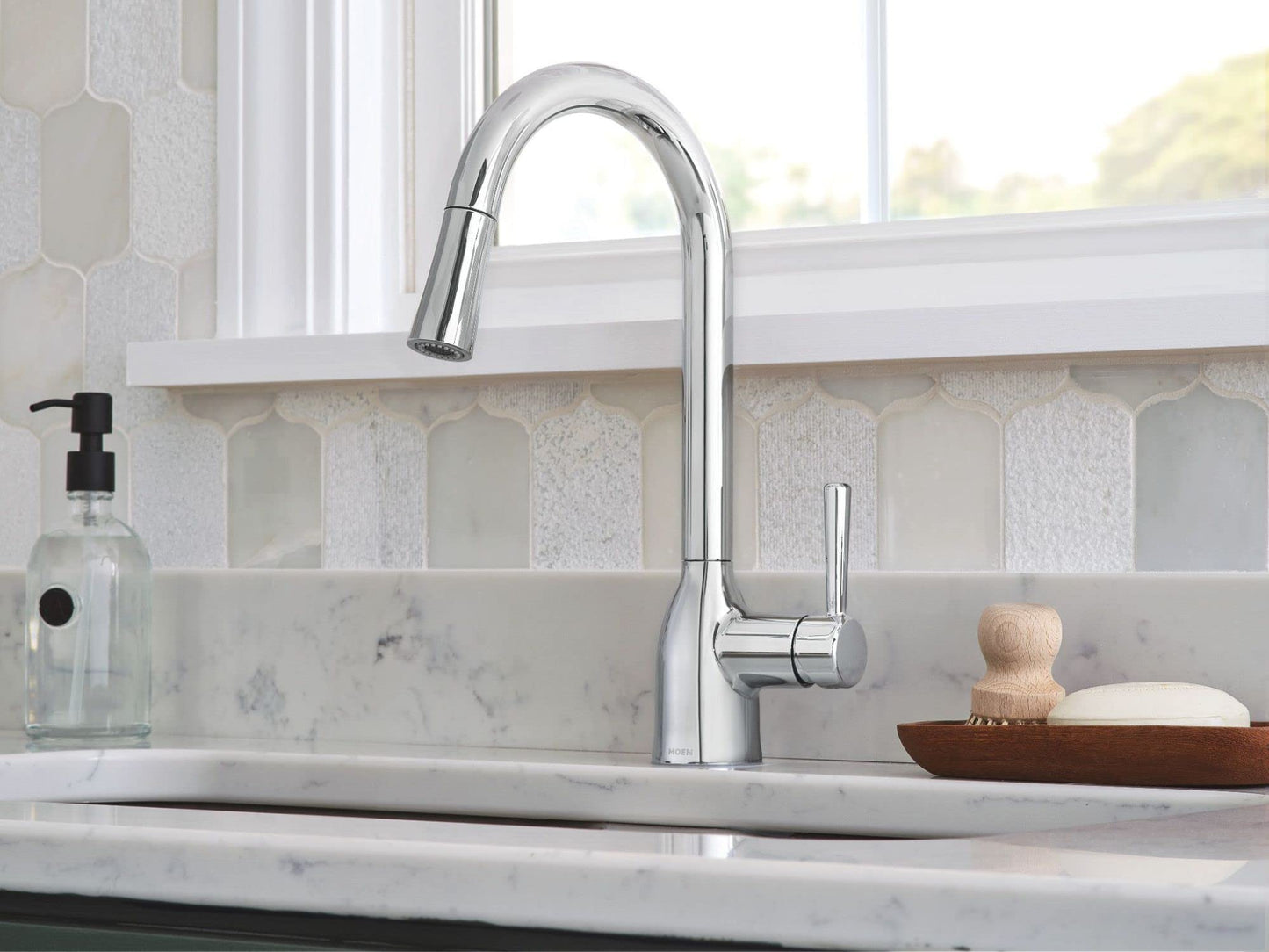 Moen Adler Spot Resist Stainless One-Handle High Arc Kitchen Sink Faucet with Power Clean, Kitchen Faucet with Pull Down Sprayer, 87233SRS