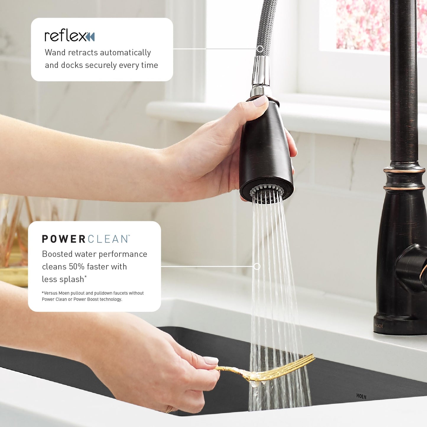 Moen Adler Spot Resist Stainless One-Handle High Arc Kitchen Sink Faucet with Power Clean, Kitchen Faucet with Pull Down Sprayer, 87233SRS