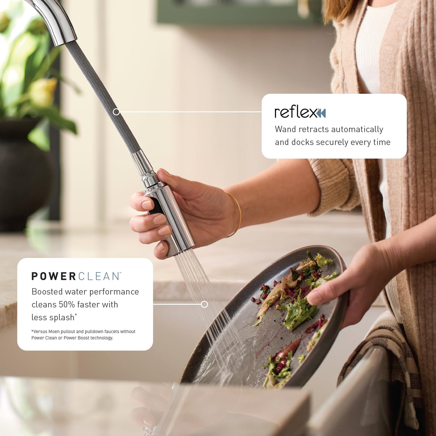 Moen Adler Spot Resist Stainless One-Handle High Arc Kitchen Sink Faucet with Power Clean, Kitchen Faucet with Pull Down Sprayer, 87233SRS