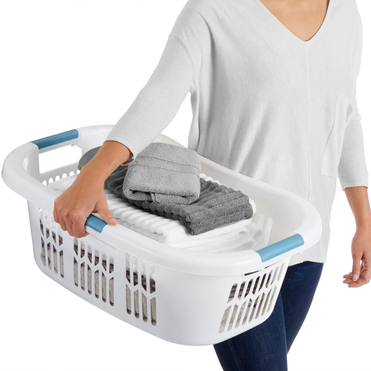 Rubbermaid Laundry Basket, XL Hip-Hugger Basket, 2.1-Bushel, White, Laundry, Storage/Bathroom/Bedroom/Home Closet