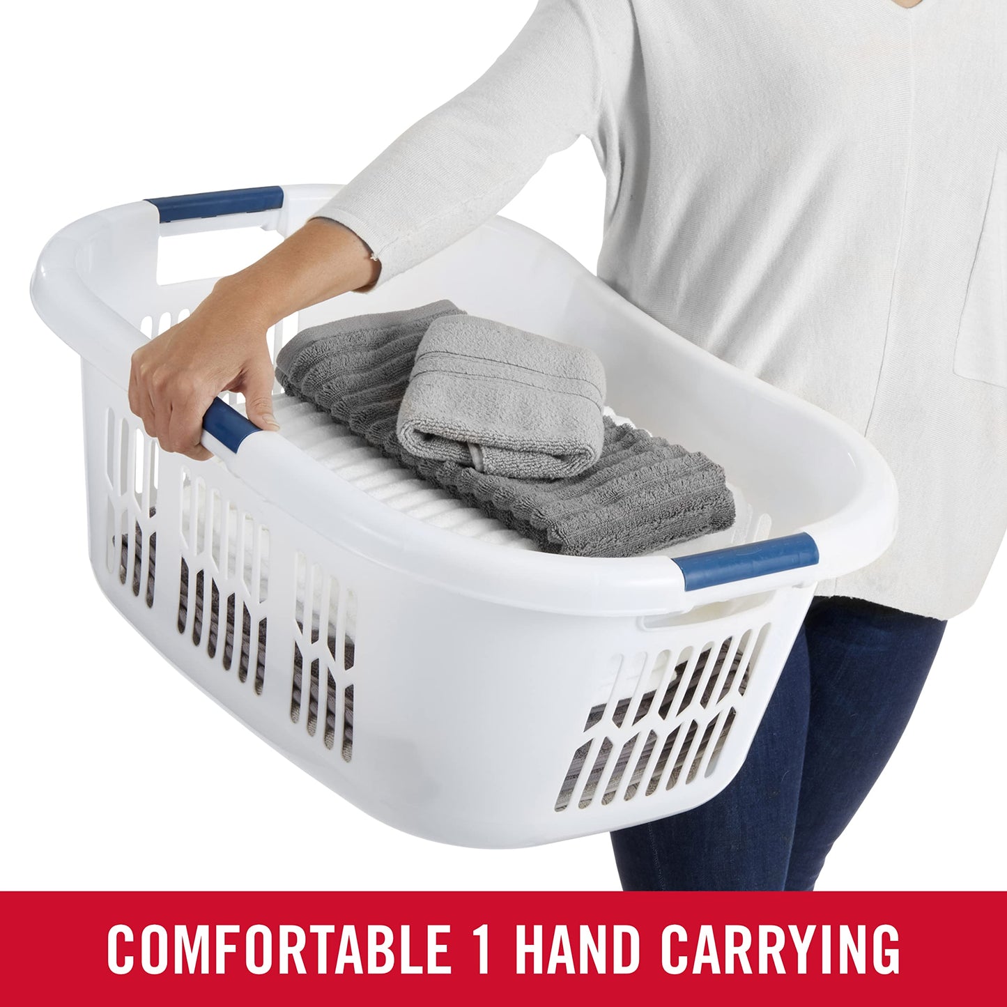 Rubbermaid Laundry Basket, XL Hip-Hugger Basket, 2.1-Bushel, White, Laundry, Storage/Bathroom/Bedroom/Home Closet